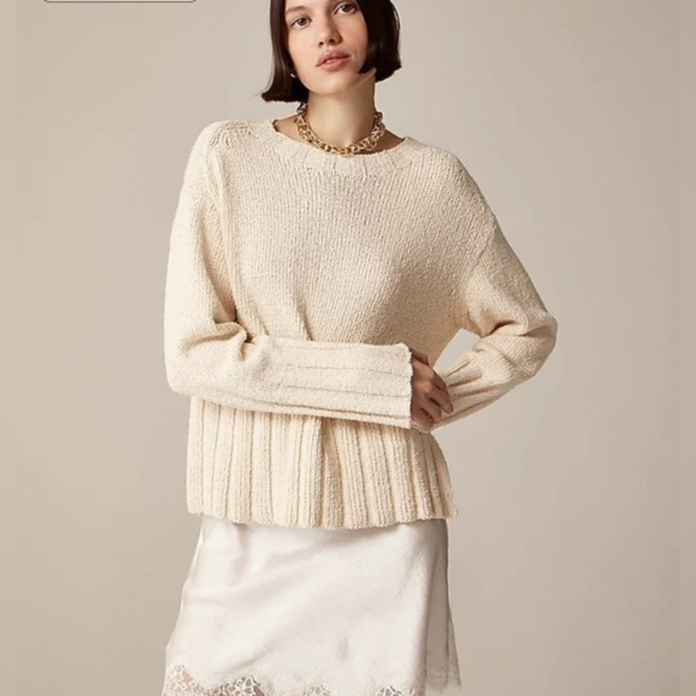 J Crew Women's Sesame Chunky Rib Knit Relaxed Fit Pullover Sweater NWT XXS #2192